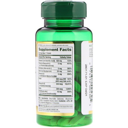 Natures Bounty B Complex + Folic Acid + Vit C Time Released 125 Tab