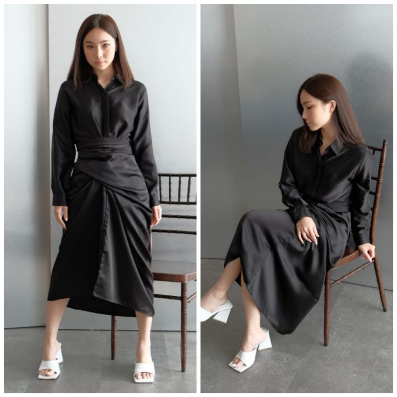 ❣️SPECIAL PRICE ♡ PREMIUM ♡ ORIGINAL ! CHRISTLE 2 IN 1 SET LONG SLEEVE COLLAR BUTTON WRAP MAXI  GAMIS / SETELAN KEMEJA &amp; ROK LILIT ( BUSUI &amp; HIJAB FRIENDLY )