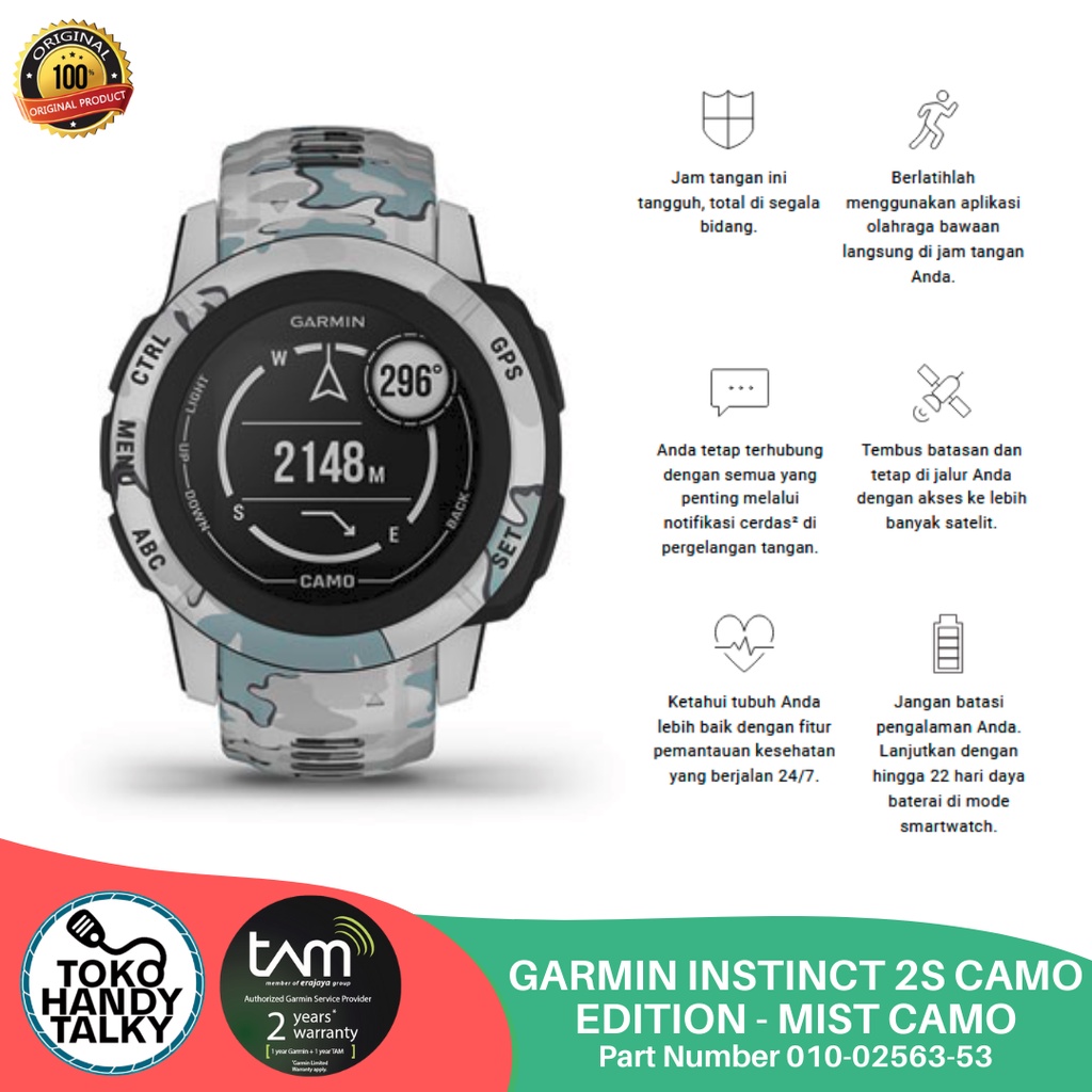 GARMIN SMARTWATCH INSTINCT 2S CAMO EDITION - MIST CAMO ORI GARANSI TAM