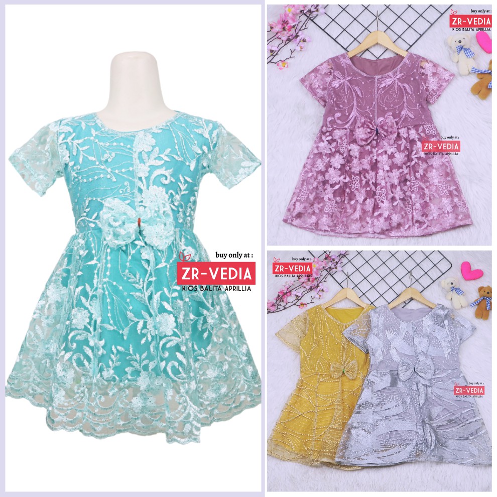 Dress Icha Brukat uk 2-3 Tahun / Baju Import Baby Cewek Dres Brokat Anak Perempuan Gaun Brukat Pesta