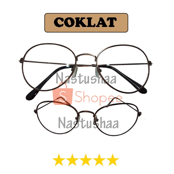 Kacamata Lensa Normal Frame Besi Korea Retro Oval Fashion Kaca Mata Gaya bahan Metal Untuk Pria dan Wanita FREECASE