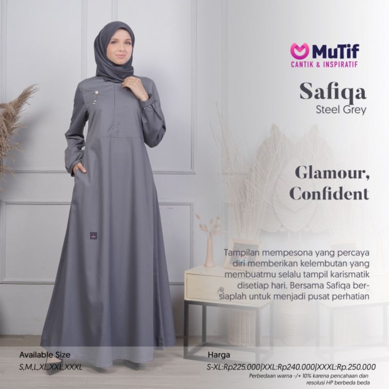 Safiqa Gamis Mutif Polos Warna Steel Grey