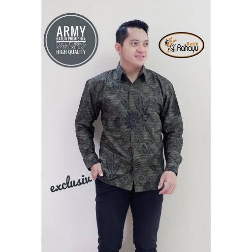 kemeja batik pria lengan panjang furing Army Hijau ORI  batik solo