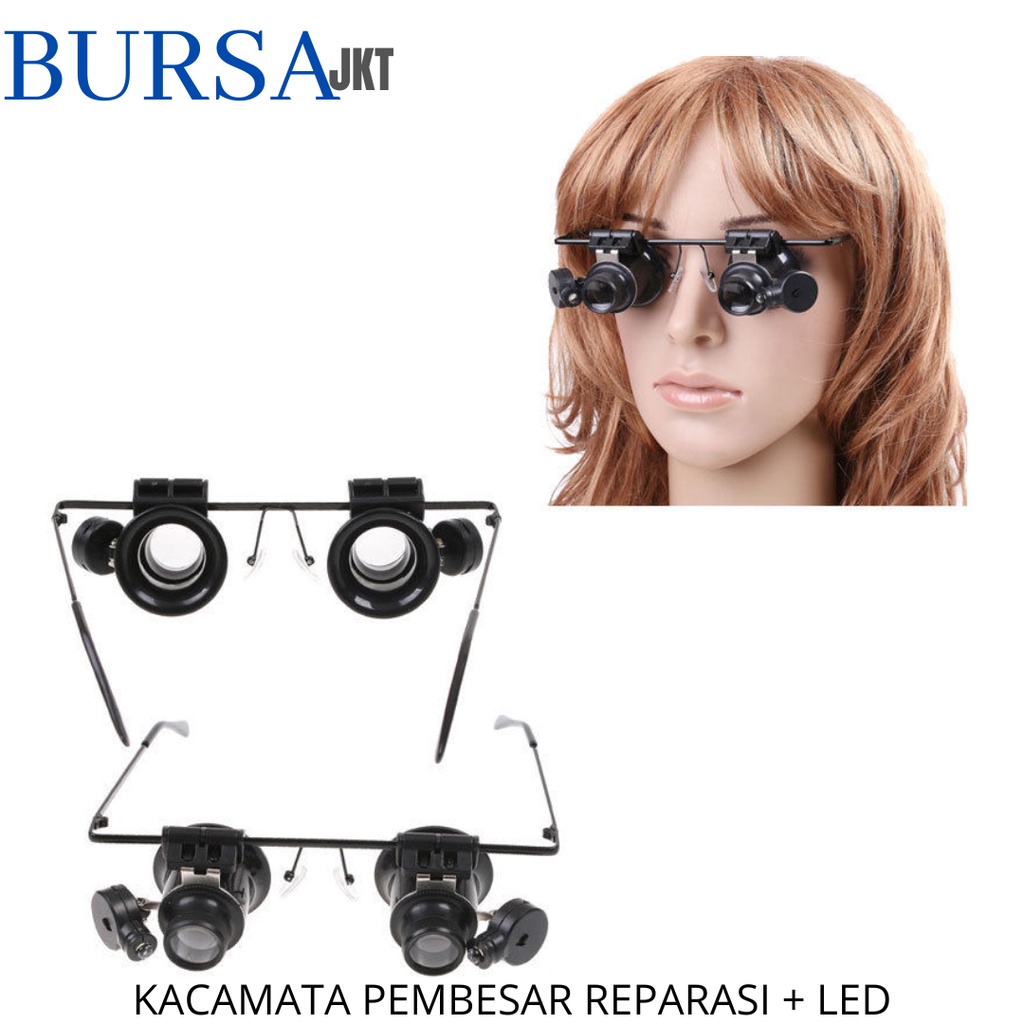 KACA MATA PEMBESAR 20X PEMBESARAN MAGNIFIER + LED ALAT REPARASI