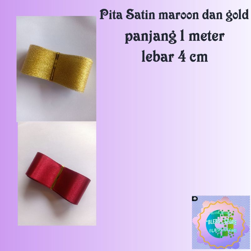 

Pita satin jual per meter panjang 1 meter lebar 4 cm(maroon dan gold)