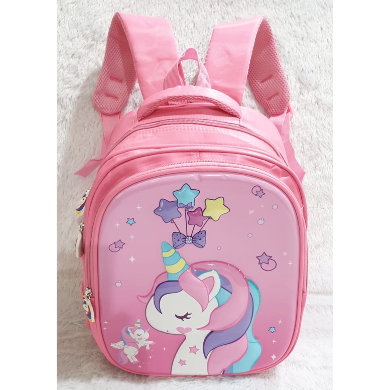 PROMO 10.10 Tas Ransel Anak Sekolah TK Anak Perempuan Cantik Karakter Kartun Kuda Pony Rambut Pirang Cetar Burung Pinguin OWL Balon Candy Pin GLOSSY TIMBUL 3Resleting IMPORT