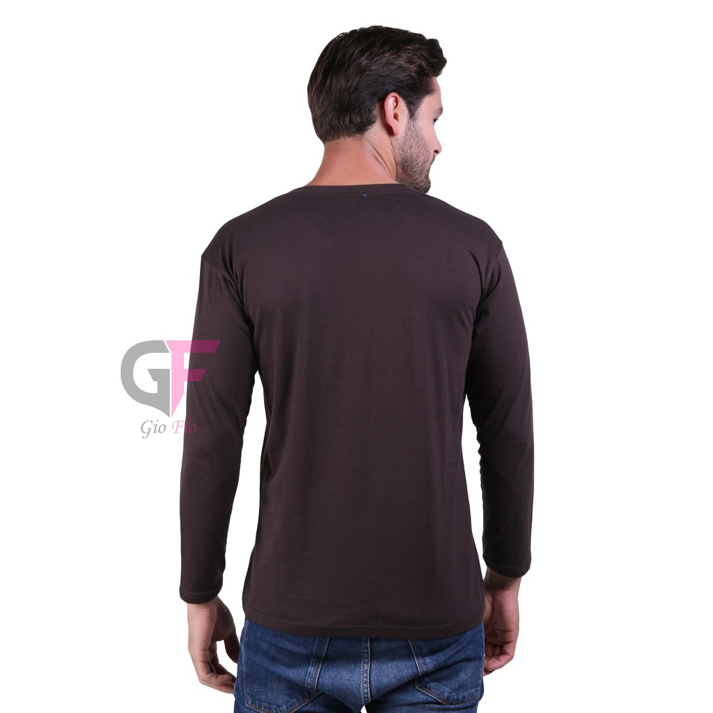 GIOFLO Pakaian Casual Pria Kaos Tangan Panjang Coklat Tua / PLS 186