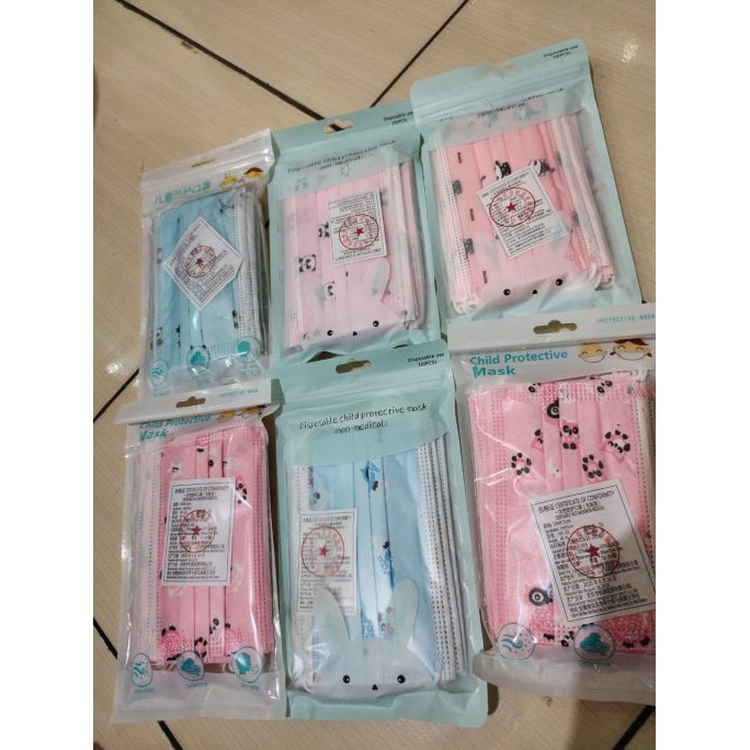 1bungkus Isi 10pcs Masker Anak Earloop Disposible Mask Motif Lucu Masker Tali Kuping Anak Motif