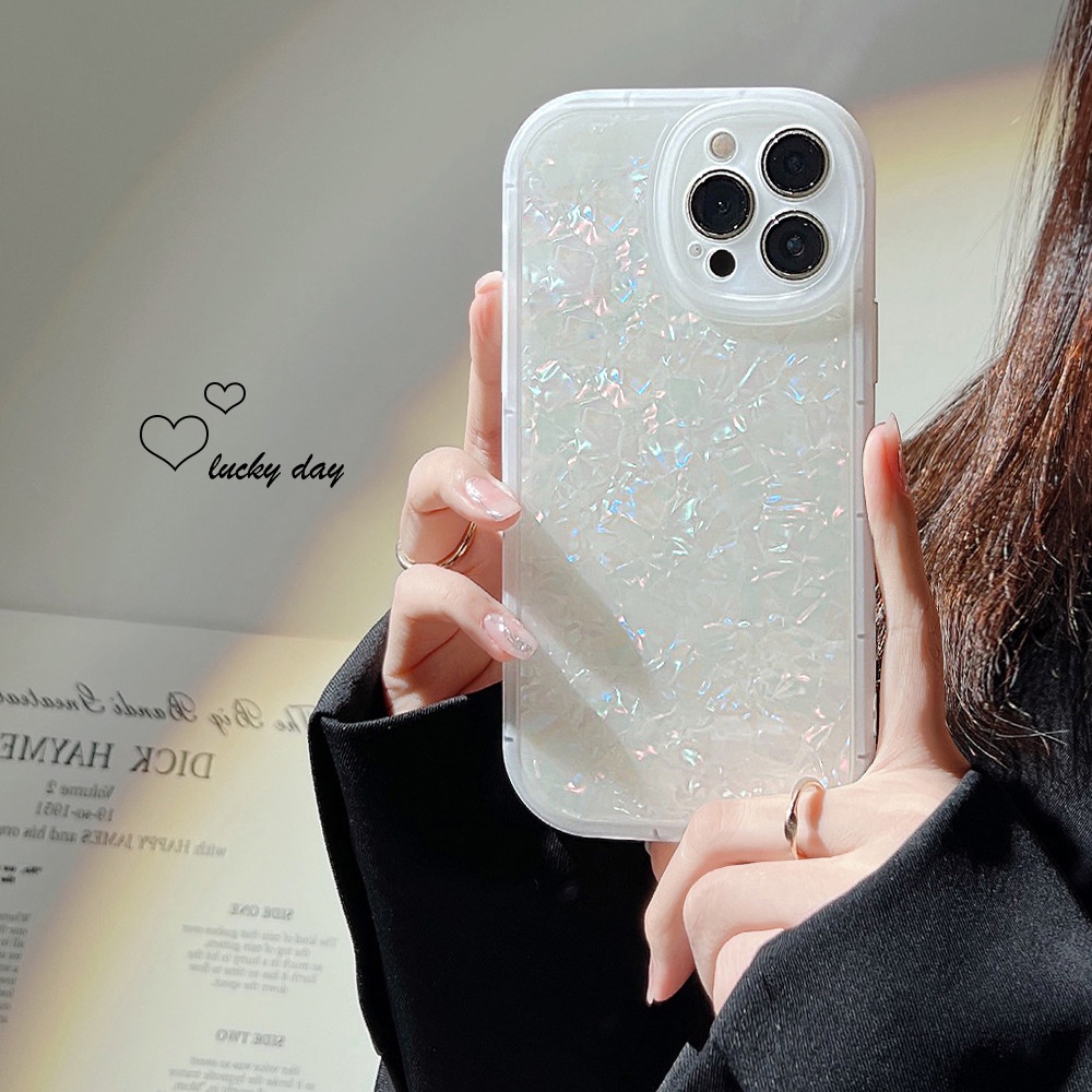 Fashion Crystal Clear White Shell Pattern Phone Case Cpmpatible for iPhone 11 13 12 Pro Max 6 6s 7 8 Plus XR XS MAX SE 2020 Soft TPU Lens Camera Protetion Back Cove