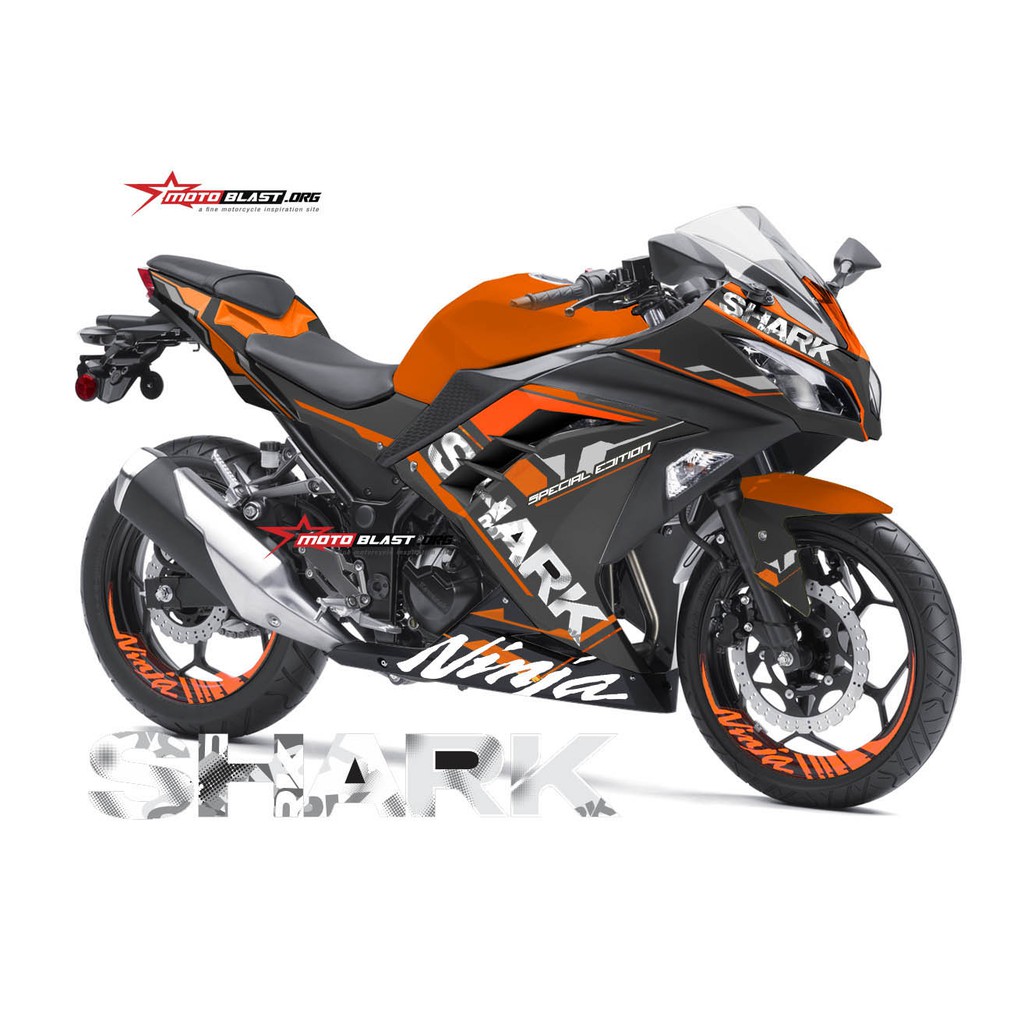 Decal Stiker NINJA 250R FI LIVERY ORANGE SHARK HELMET FULL BODY MOTOBLAST