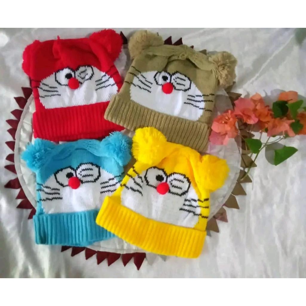 Topi Kupluk Rajut Doraemon