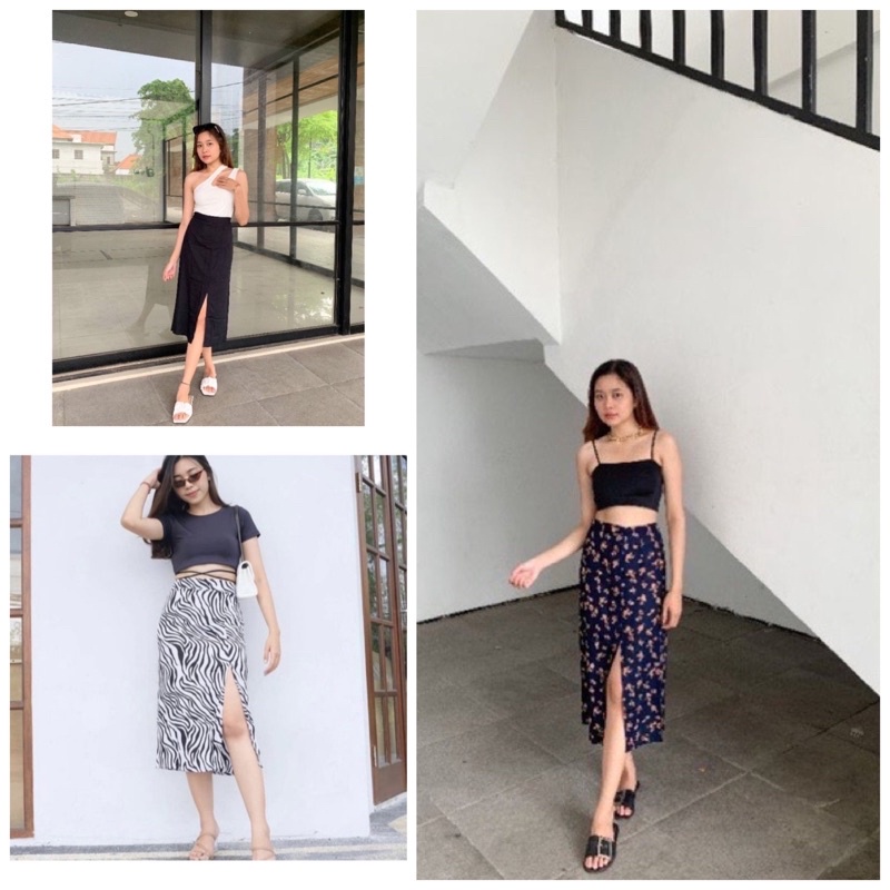 [Gratis Ongkir] Midi Skirt Larissa / Rok Midi Belah Samping Rayon Bali / Korean Style