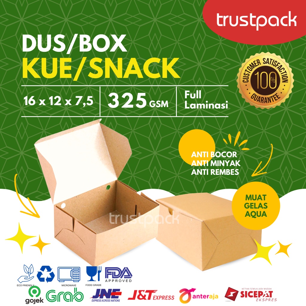 DUS KUE 12X16 KRAFT / KOTAK KARDUS KUE / DUS SNACK / BOX SNACK