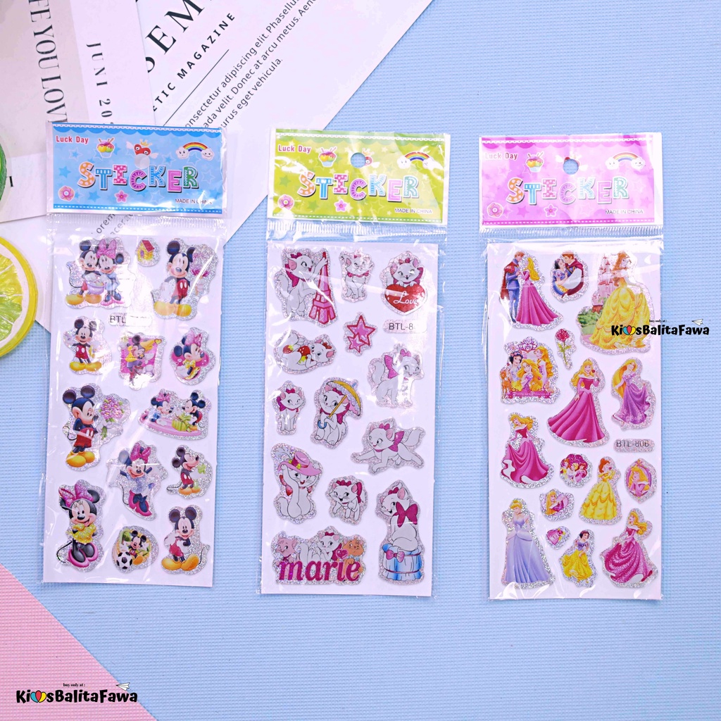 (ISI 1-3 PCS ) Stiker Timbul Mainan Karakter Kartun 3D Lucu Buat Hadiah Sticker Anak-Anak Import Foam Glitter