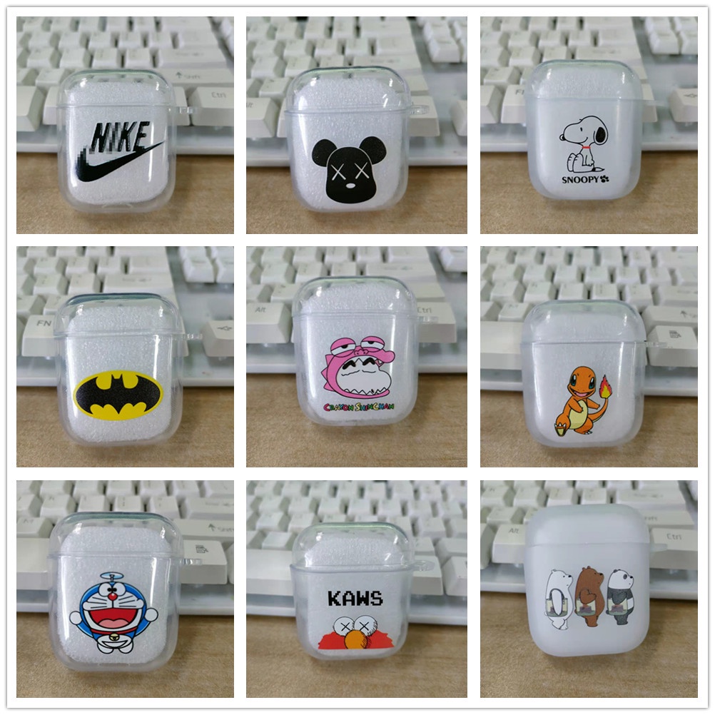 Case Pelindung Earphone Bluetooth Bahan TPU Transparan Motif Kartun Untuk Airpods 2