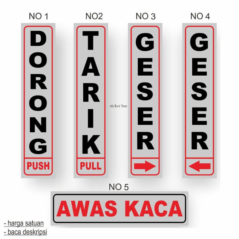 stiker termurah dorong tarik geser sticker awas kaca