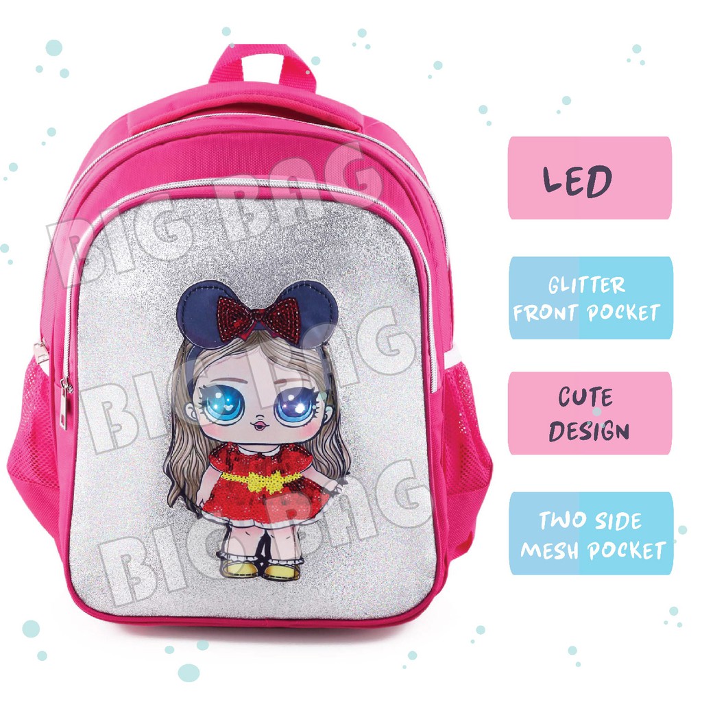 PTS - Tas Anak Wanita LOL SURPRISE - Ransel Glitter LED - UKURAN SD - Tas Sequin Kids Backpack Murah