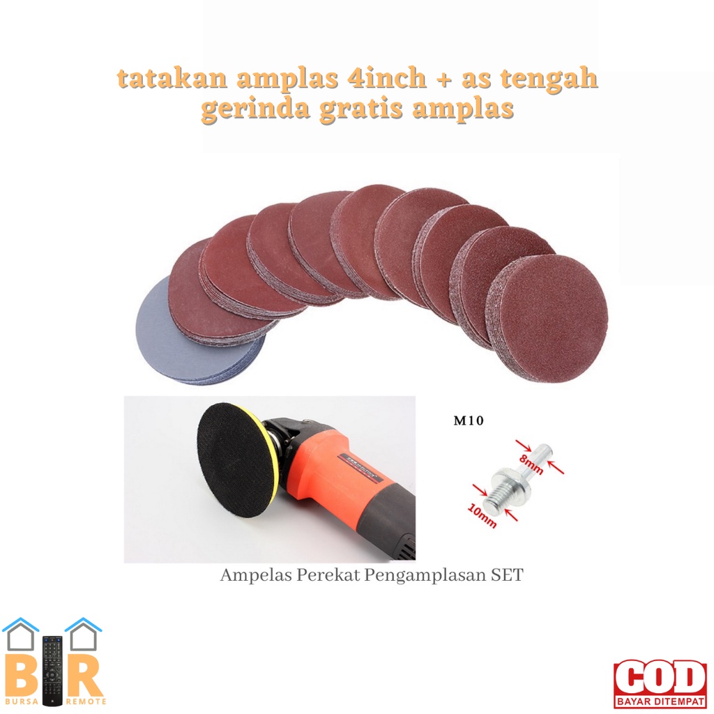 Tatakan Amplas 4inch + as tengah Gerinda gratis Amplas ISI 3PCS