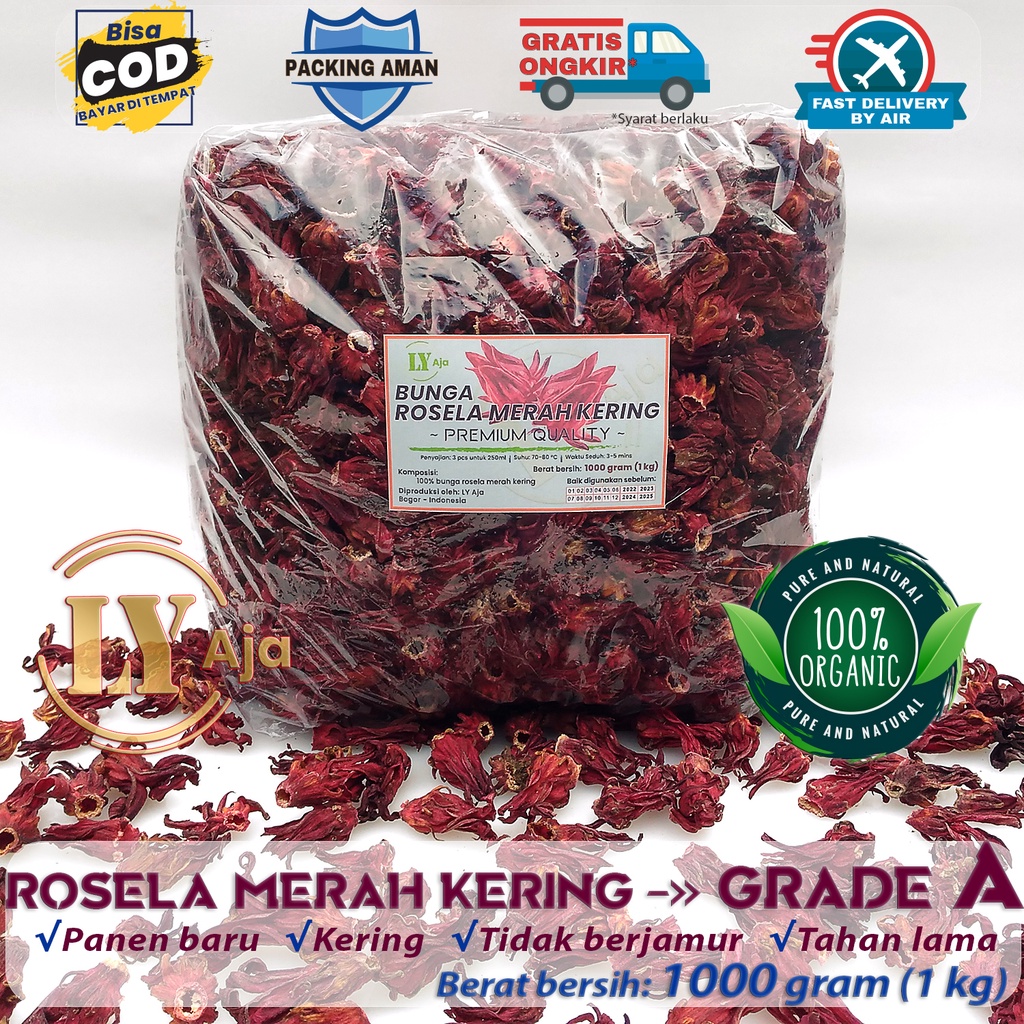 Teh Bunga Rosella Merah Rosela Ungu 1 Kg 1Kg LY Aja Kering Grade A