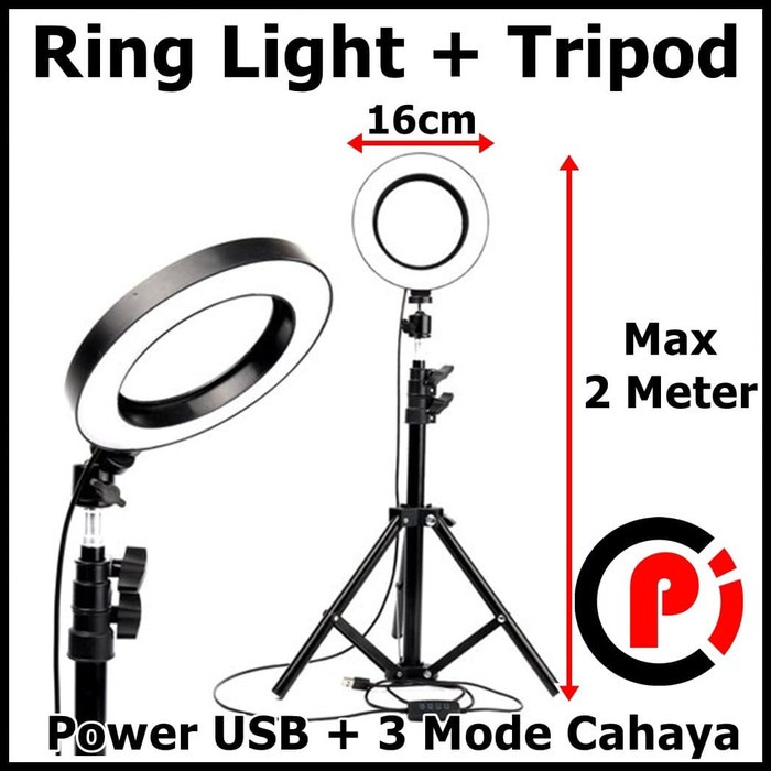 Lampu Halo Ring Light LED 3Mode 8watt Diameter 16 cm Plus Tripod 1.8 M