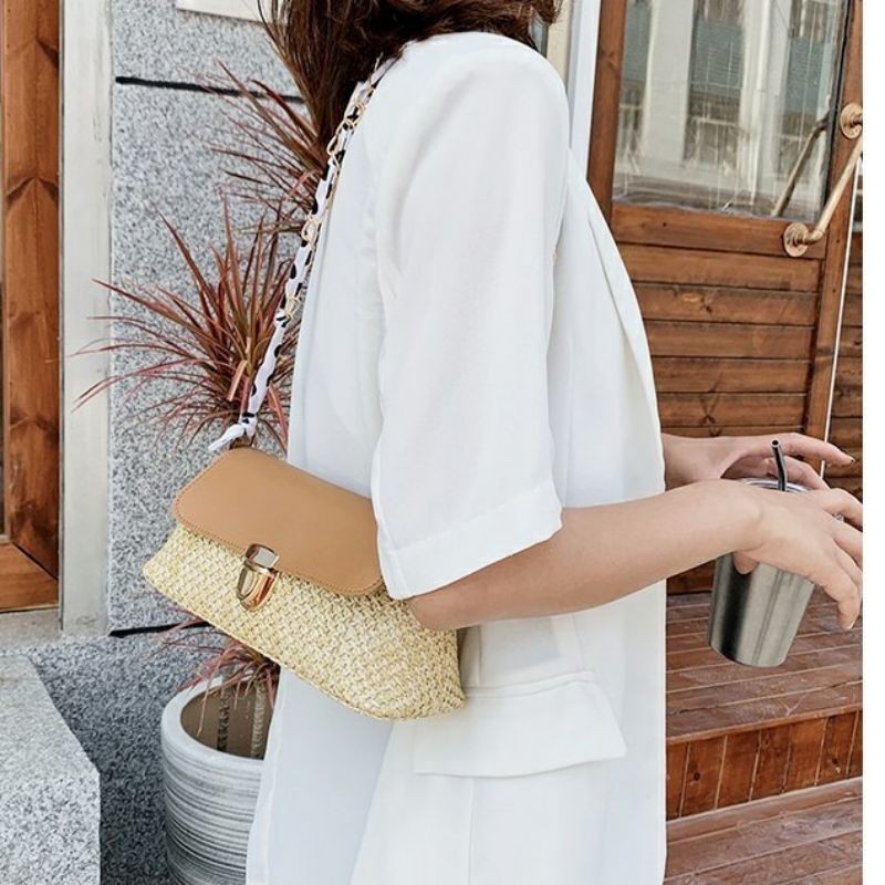 Tas Wanita Clutch Model Rajut Anyam Sling Shoulder Bag Rantai Pita TW202
