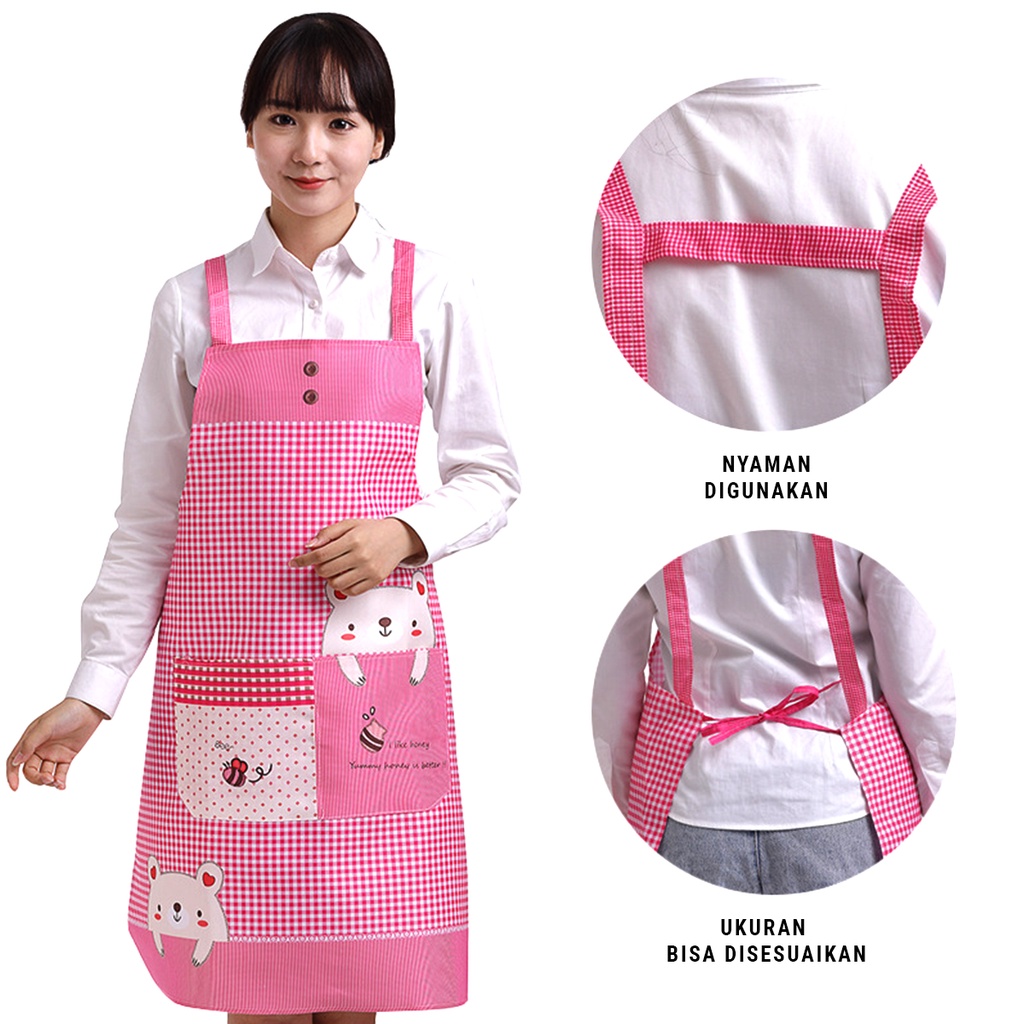 Apron Celemek Masak Barista Dapur Motif Beruang Waterproof CM010