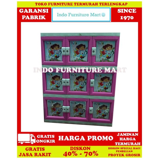 Lemari Pakaian Anak  Plastik Akako Jumbo 3 Pintu Susun 3 Dora