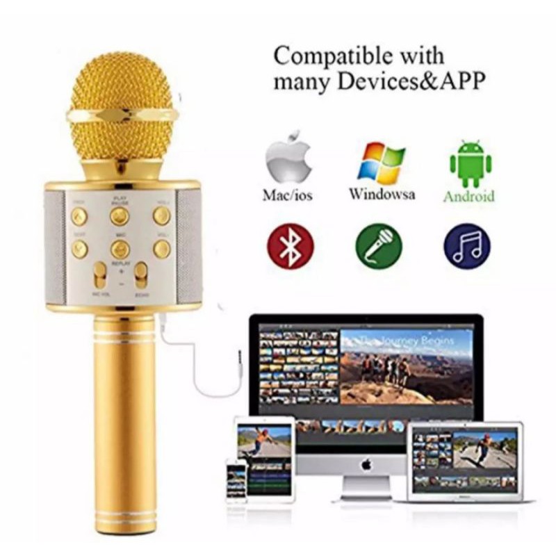 Mic Bluetooth Ws858 Premium Wster Smule Wireless Karaoke Microphone Ws-858 Best QualityK