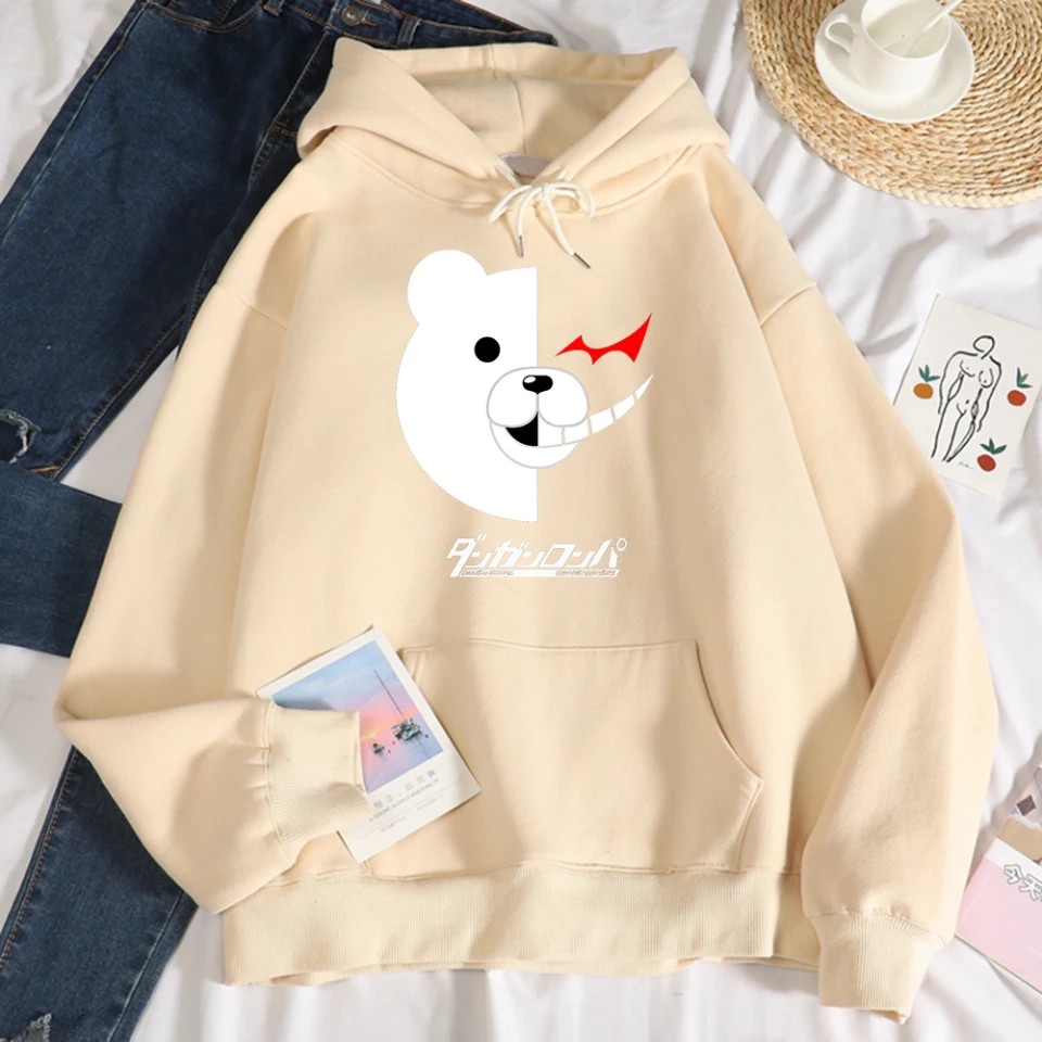 Hoodie Wanita Tebal Ori Oversize Lucu Gambar Beruang Putih Sweater Cewek Kekinian 2021 Hodie Wanita