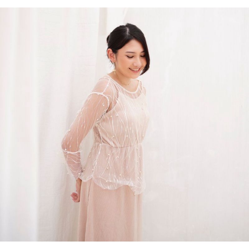 Ella Pearl Dress / Simple Dress / Casual Dress / Dress Pesta Lilac dan Nude / Dress brokat / Dress t