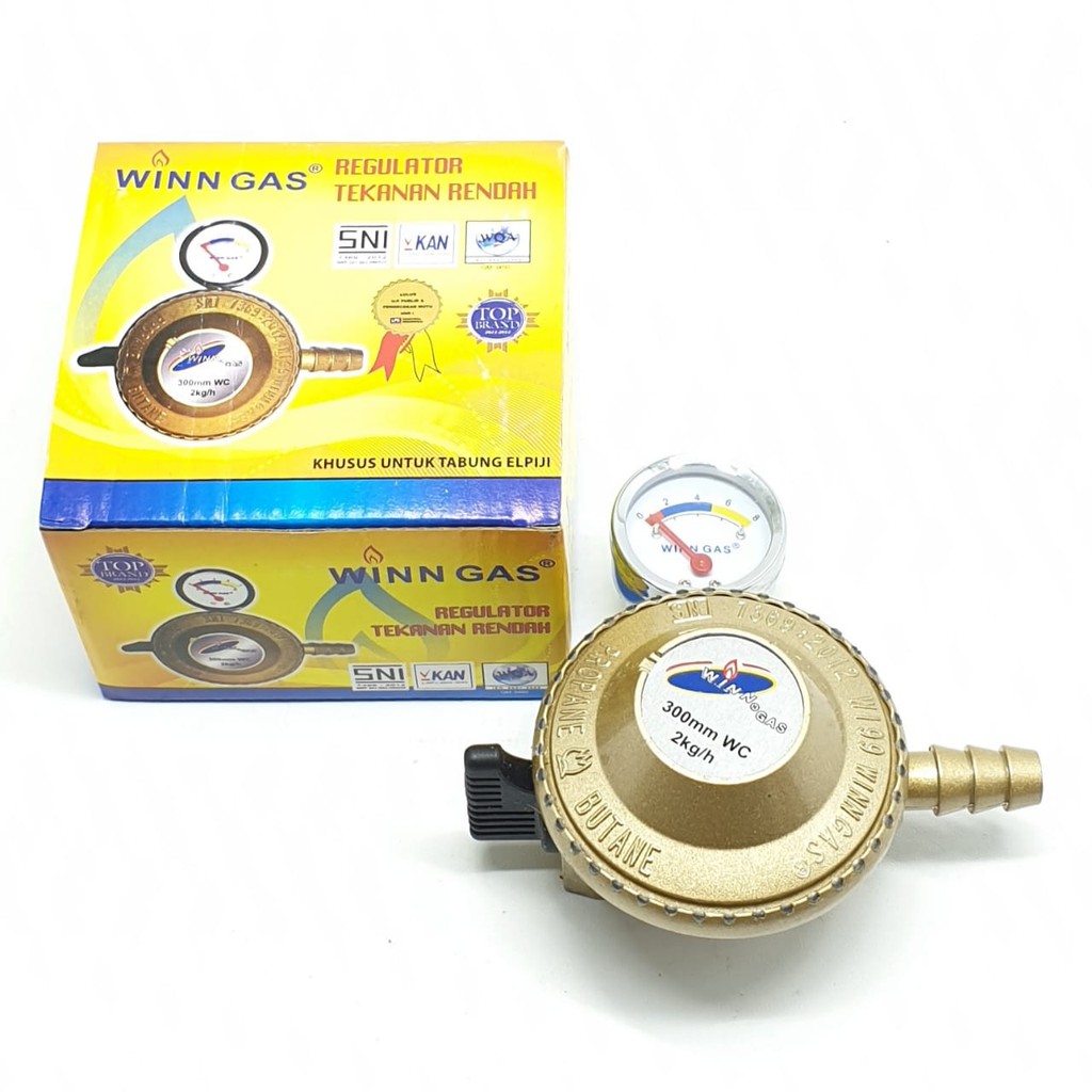 SET Winn Gas W-199M Meter + Selang HIJAU 5 Lapis 2 Mtr + 2 Klem Kuping / Regulator Gas + Selang Gas