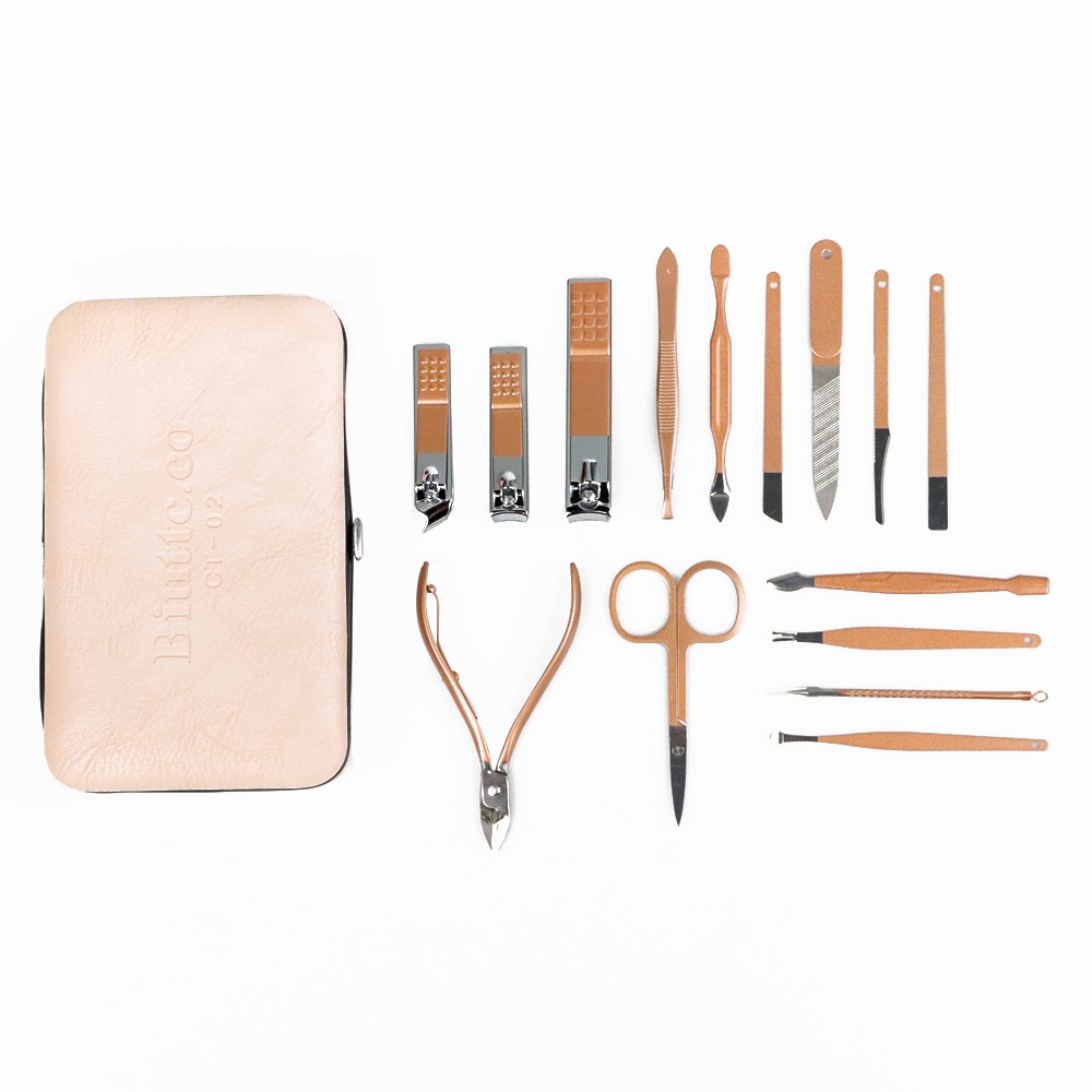 Biutte.co Gunting Kuku Nail Art Set Manicure Pedicure 15 PCS CT02 PINK