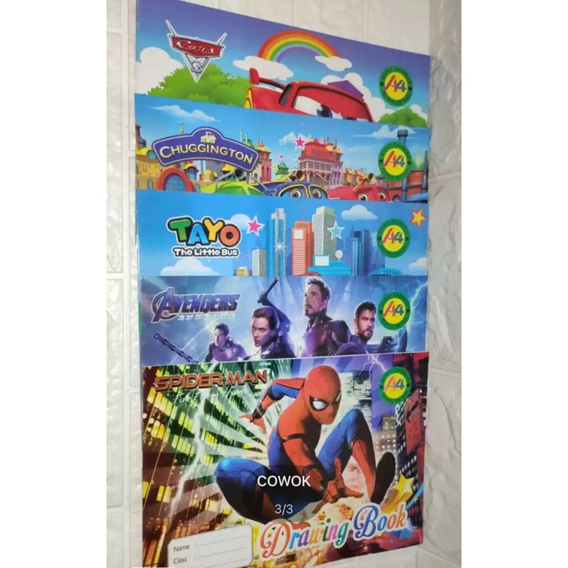 BUKU GAMBAR UKURAN A4 KARAKTER KARTUN ISI 3 BUKU