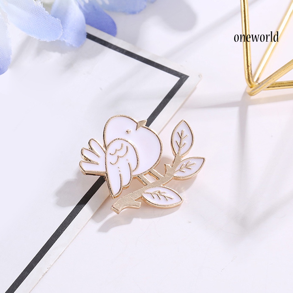 OW@ Lovely Bird Leaves Enamel Badge Women Shirt Bag Collar Brooch Pin Jewelry Gift