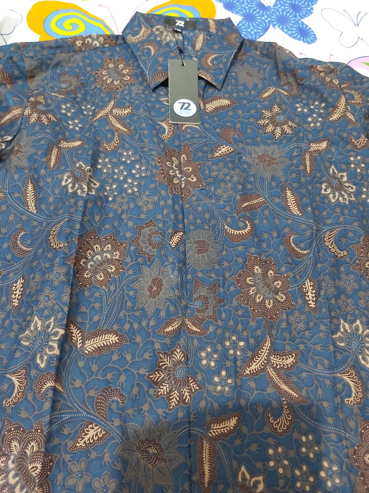 Kemeja Batik Pria Lengan Panjang Slimfit Premium Motif Bunga Biru Tua Dark Blue 722972 Cap 72