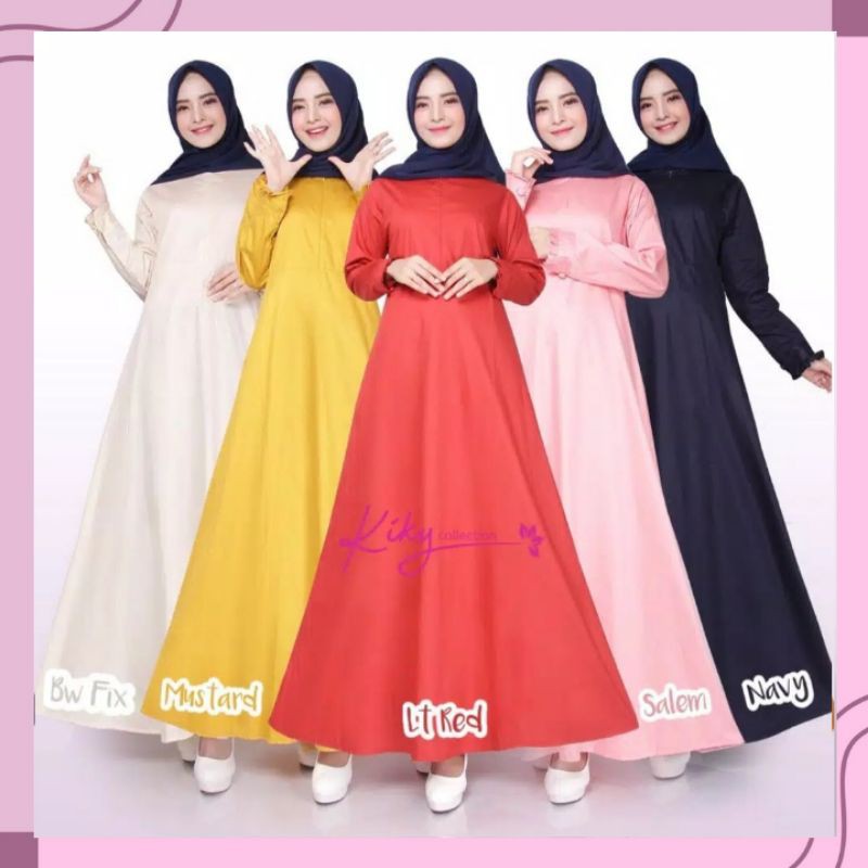Gamis Polos Katun Jepang Ori Tokai S M L XL Jumbo XXXL Warna Basic Mustard Navy Salem Plum Coklat Du