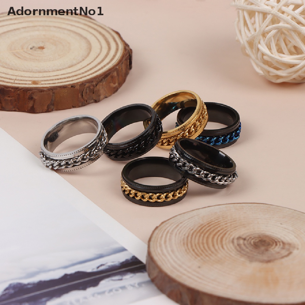 (AdornmentNo1) 1pc Cincin Spinner Rantai Stainless Steel Dapat Diputar Untuk Pasangan / Pria / Wanita