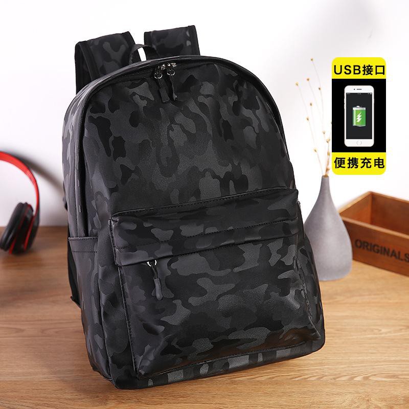 Tas Ransel Pria Tas Sekolah Kuliah Travel USB Backpack Black Camo 4908