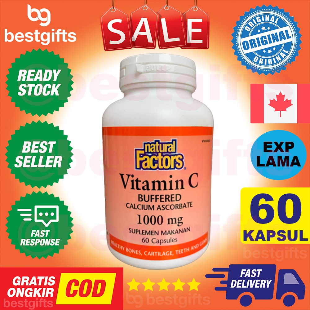 NATURAL FACTORS VITAMIN C BUFFERED 1000 MG ANTIOKSIDAN DAYA TAHAN TUBUH SARIAWAN KOLAGEN 60 KAPSUL