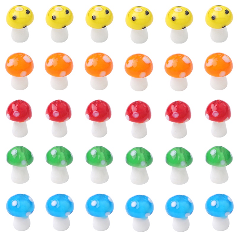 20 Pcs Manikmanik Jamur Kaca Warna Campur Ukuran 10x12mm Untuk Manik-manik Glaze Bentuk Jamur Untuk Membuat Perhiasan Kalung Anting DIY