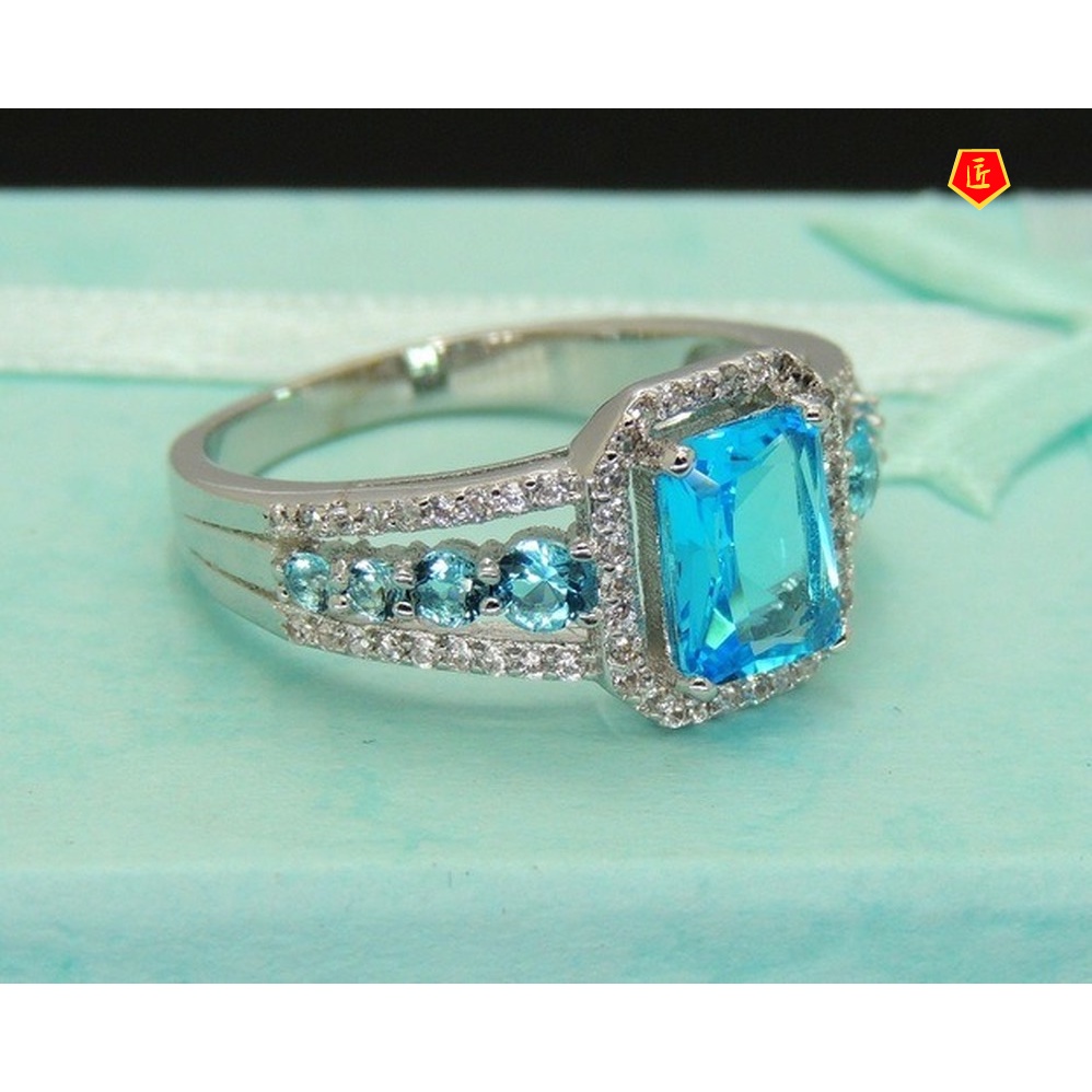 [Ready Stock]New Topaz Blue Crystal Ring Personality Fashion