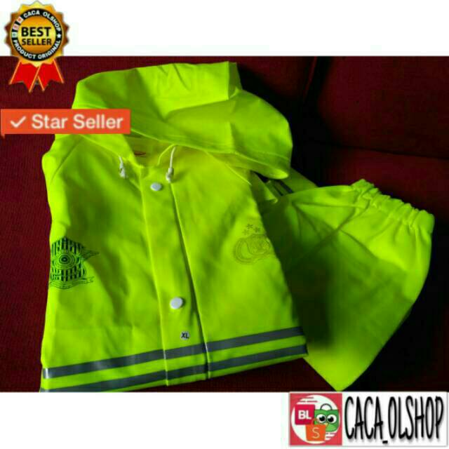 Jas Hujan Polantas Lantas Polos Standar POLRI Bahan Import PVC Model Setelan Baju Celana