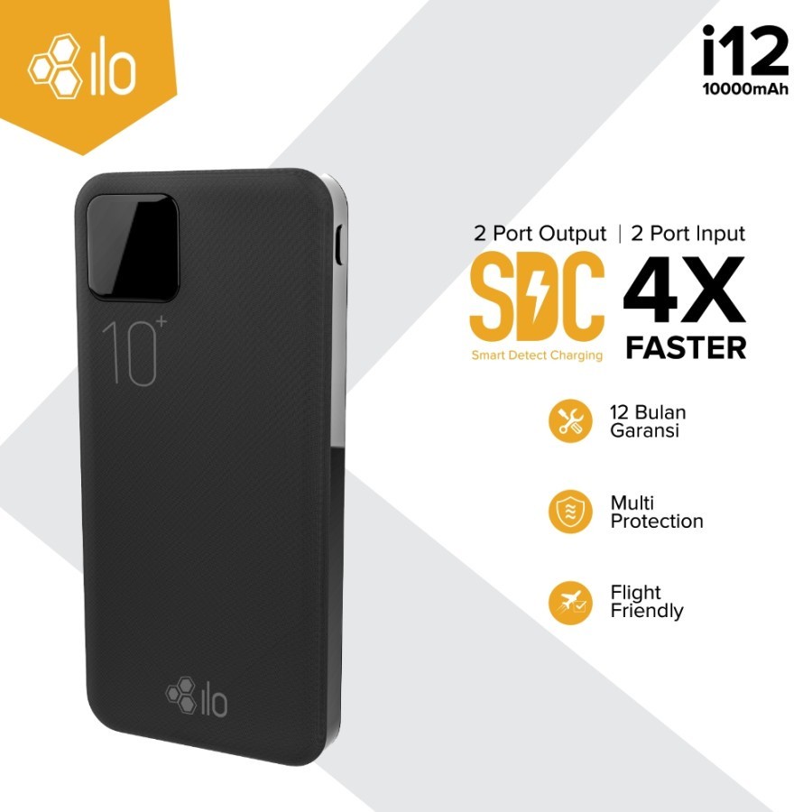 Power Bank iLo Hippo i12 10000 mAh Smart Detect Charging Garansi Resmi