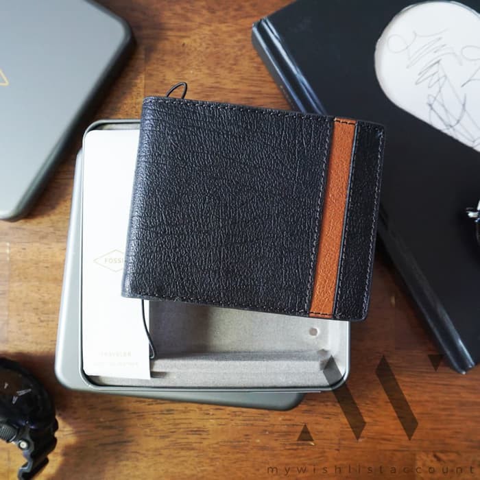 Fossil Ennis Traveler RFID Black - Dompet Pria