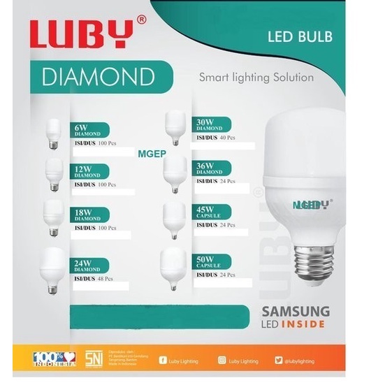 Lampu Led Luby Diamond 18 Watt Cahaya Putih