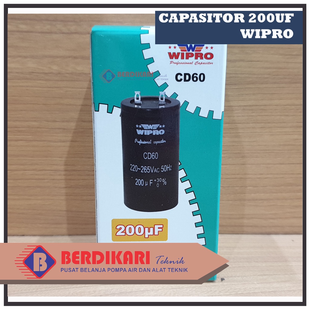 Kapasitor / Capasitor Bulat Electro Motor Listrik Dinamo Wipro 200uf