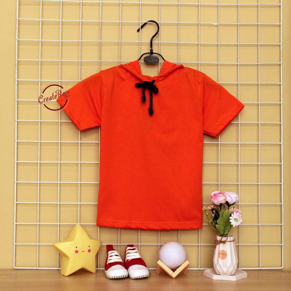 KAOS ATASAN HOODIE ANAK POLOS ORANGE BAJU ATASAN ANAK 1-7 TAHUN