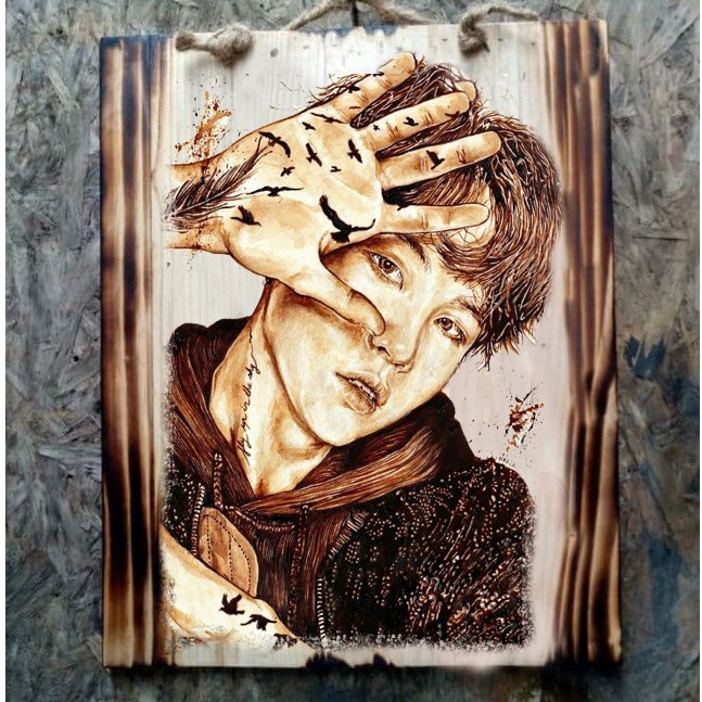 LUKISAN KAYU BTS KOREA HIASAN MUSIK KAFE CAFE KAMAR