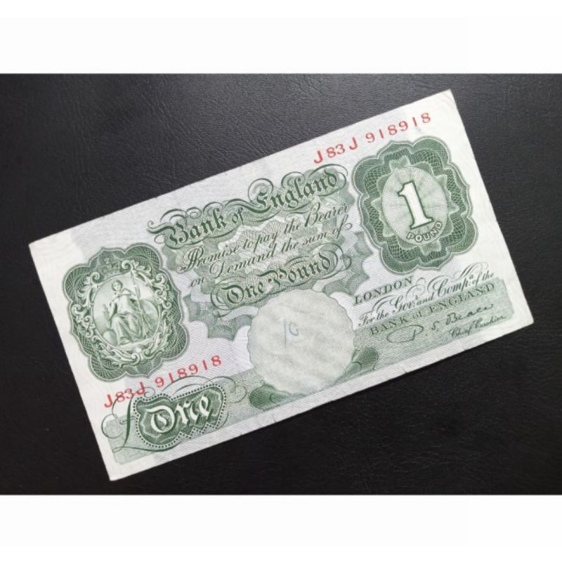 VERY RARE Uang kuno 1 Pounds Inggris 1948 Nomor seri cantik JJ 918918
