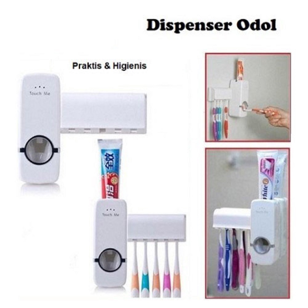 HC Dispenser Odol Tempat Sikat Gigi TOUCH ME Rak ToothPaste &amp; Brush Set WHITE Otomatis Pasta Holder